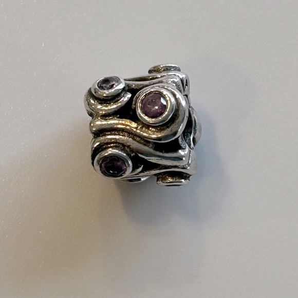 Sterling Silver Pandora Ocean Waves Charm with Purple Gemstones - Picture 1 of 4